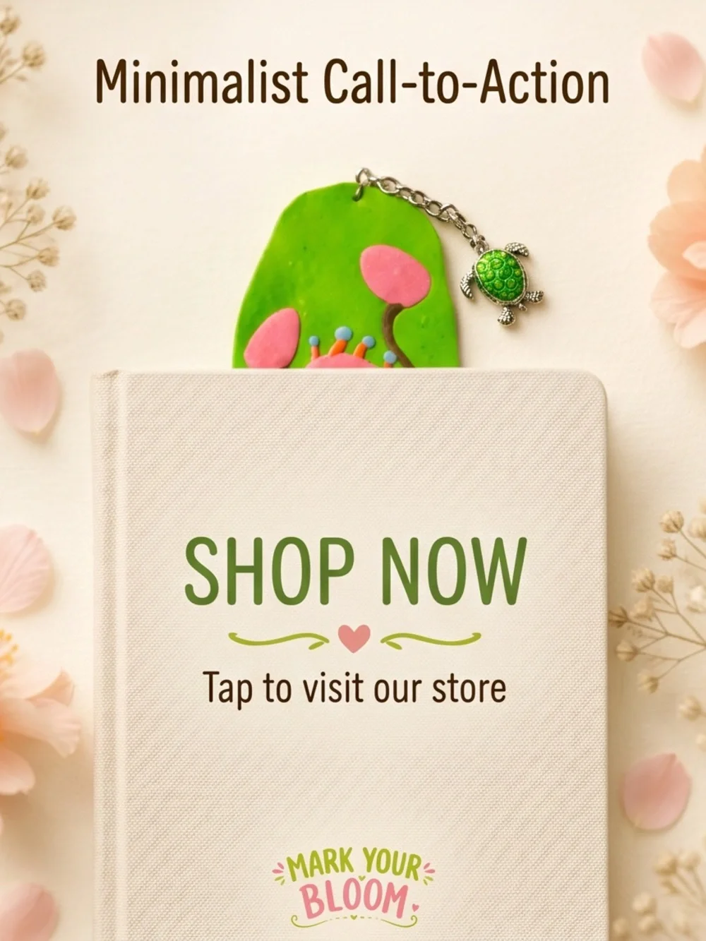 Green Floral Bookmark Charm with Turtle Tassel